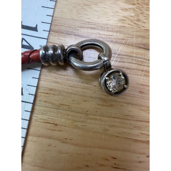 Braided Leather Bracelet With Sterling Silver Toggle Clasp & Crystal Charm - Picture 6 of 9